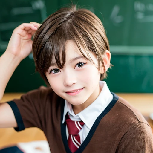 [Stable Diffusion] cheveux courts rire uniforme scolaire beau garçon garçon [Réaliste]