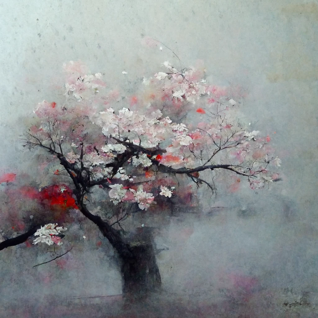 [Midjourney] peinture à l'huile Fleurs de cerisier japonais abstrait pluie [Réaliste]