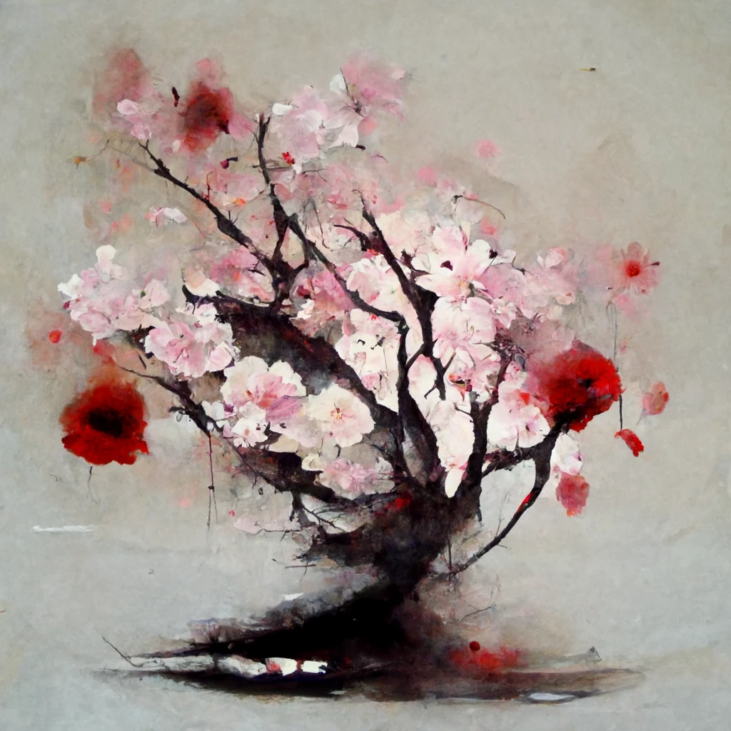 [Midjourney] peinture à l'huile Fleurs de cerisier japonais abstrait triste chagrin [Réaliste]