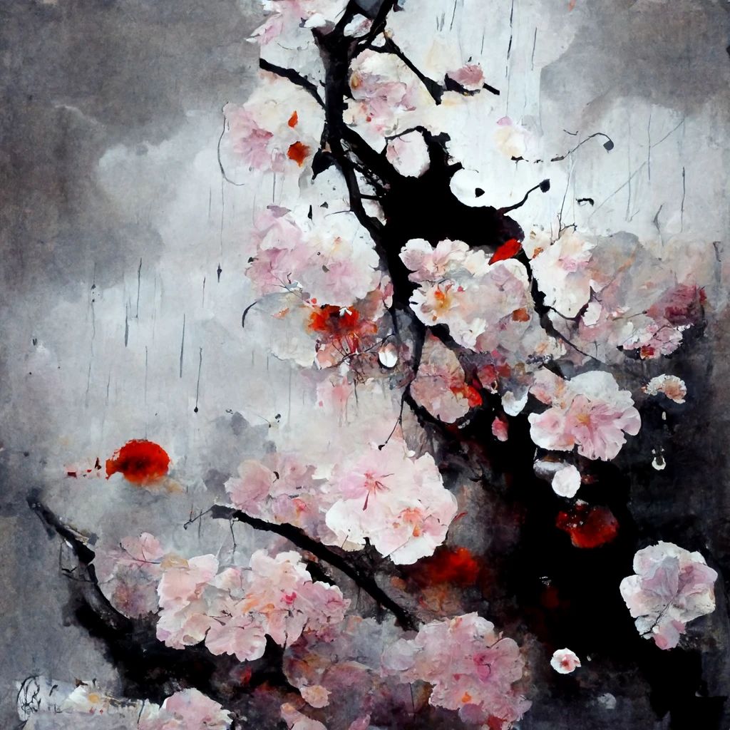 [Midjourney] Fleurs de cerisier japonais folie abstrait pluie [Réaliste]