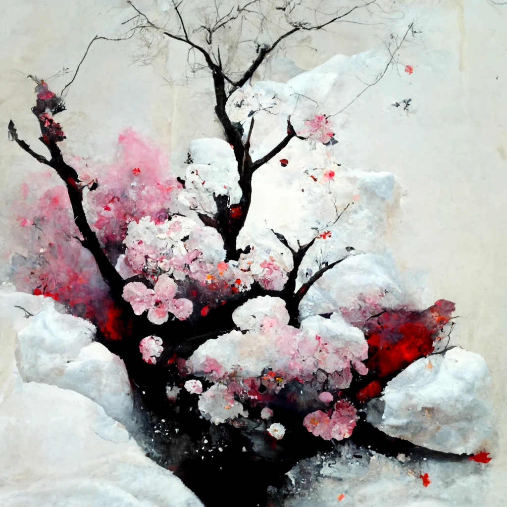 [Midjourney] Fleurs de cerisier japonais folie abstrait neige [Réaliste]