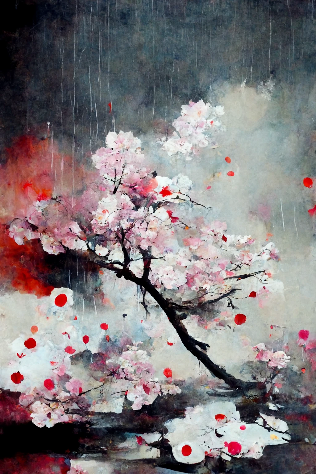 [Midjourney] Fleurs de cerisier japonais folie abstrait pluie [Réaliste]