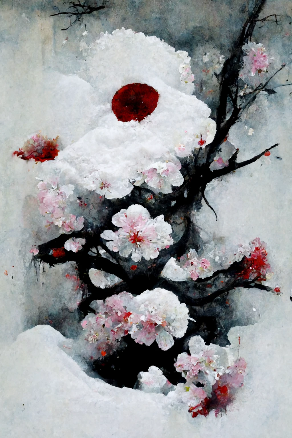 [Midjourney] Fleurs de cerisier japonais horreur abstrait neige [Réaliste]