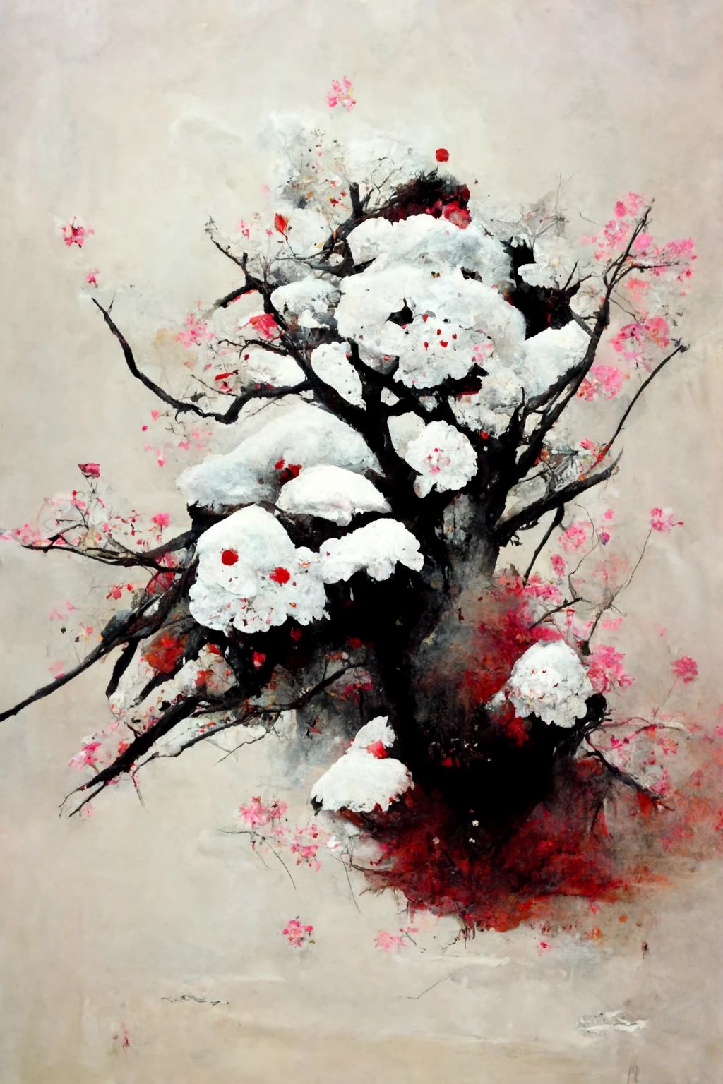 [Midjourney] Fleurs de cerisier japonais horreur abstrait neige [Réaliste]