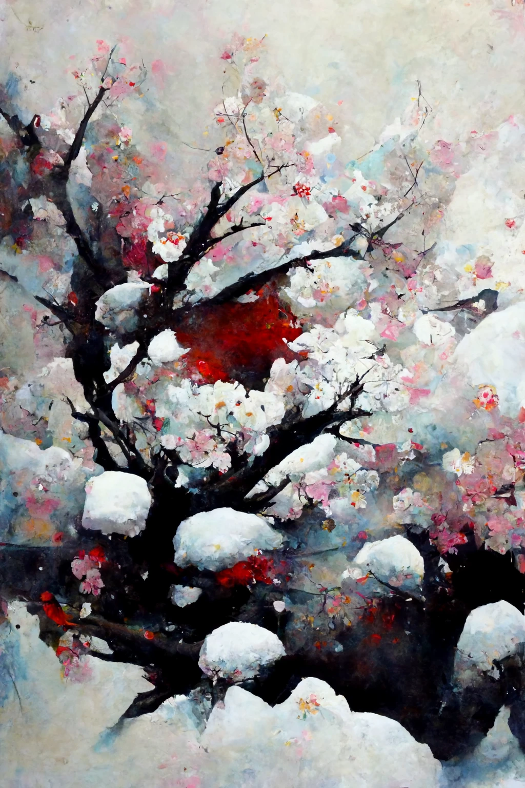 [Midjourney] Fleurs de cerisier japonais folie abstrait neige [Réaliste]