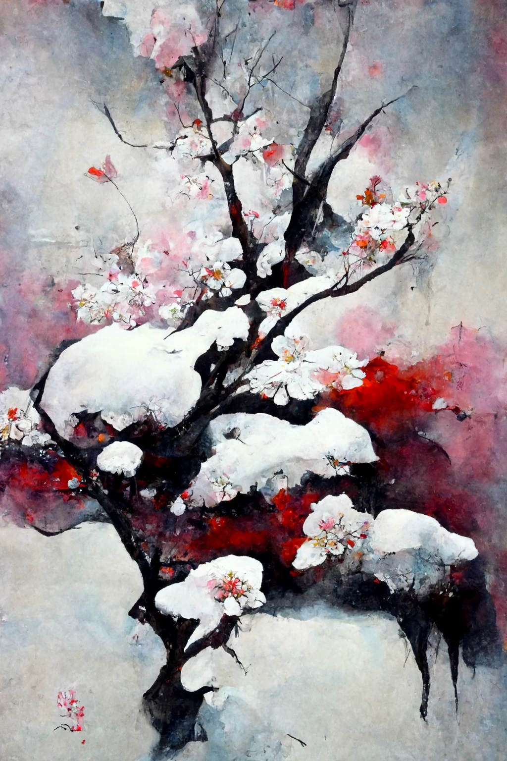 [Midjourney] Fleurs de cerisier japonais folie abstrait neige [Réaliste]