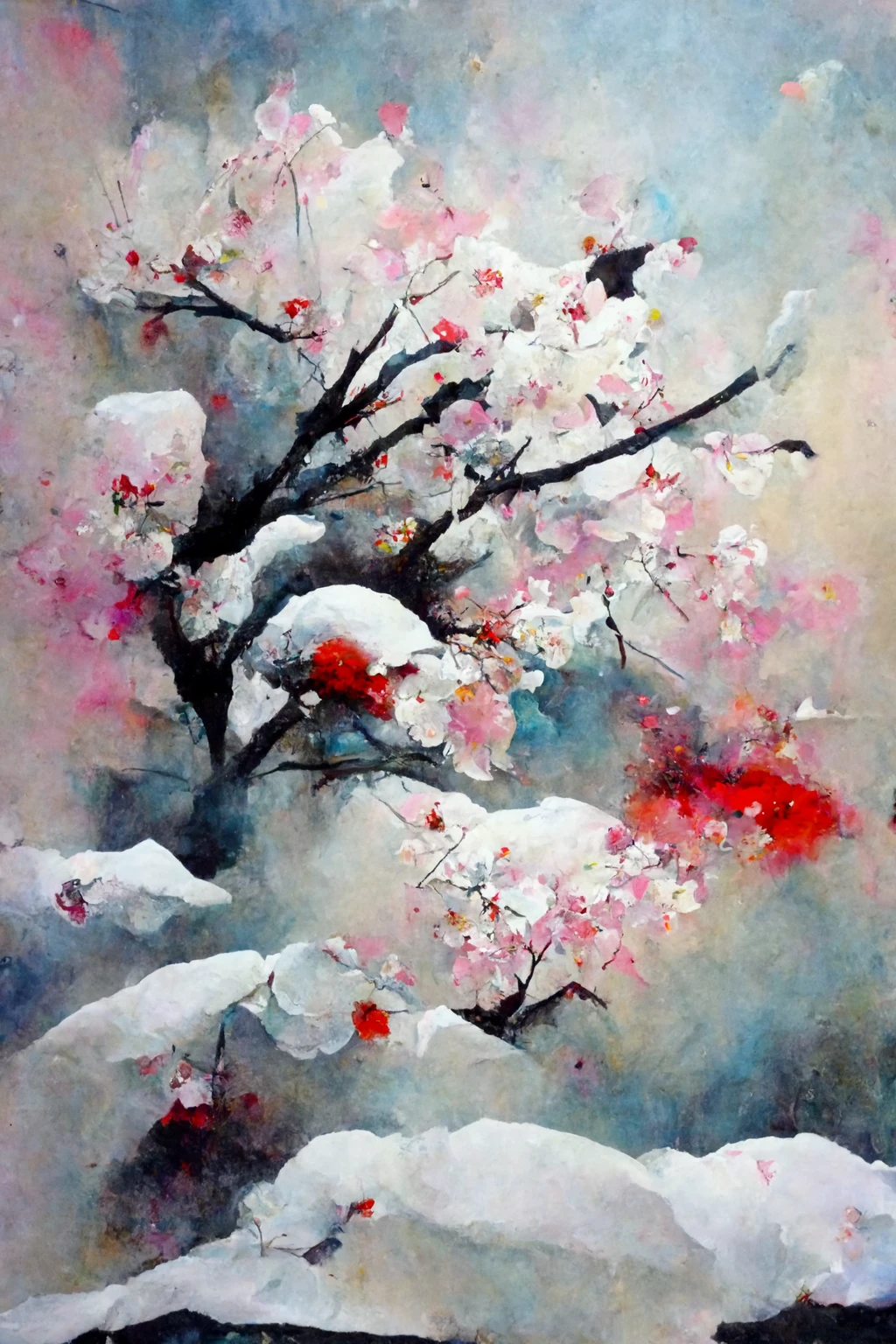 [Midjourney] Fleurs de cerisier japonais folie abstrait neige [Réaliste]