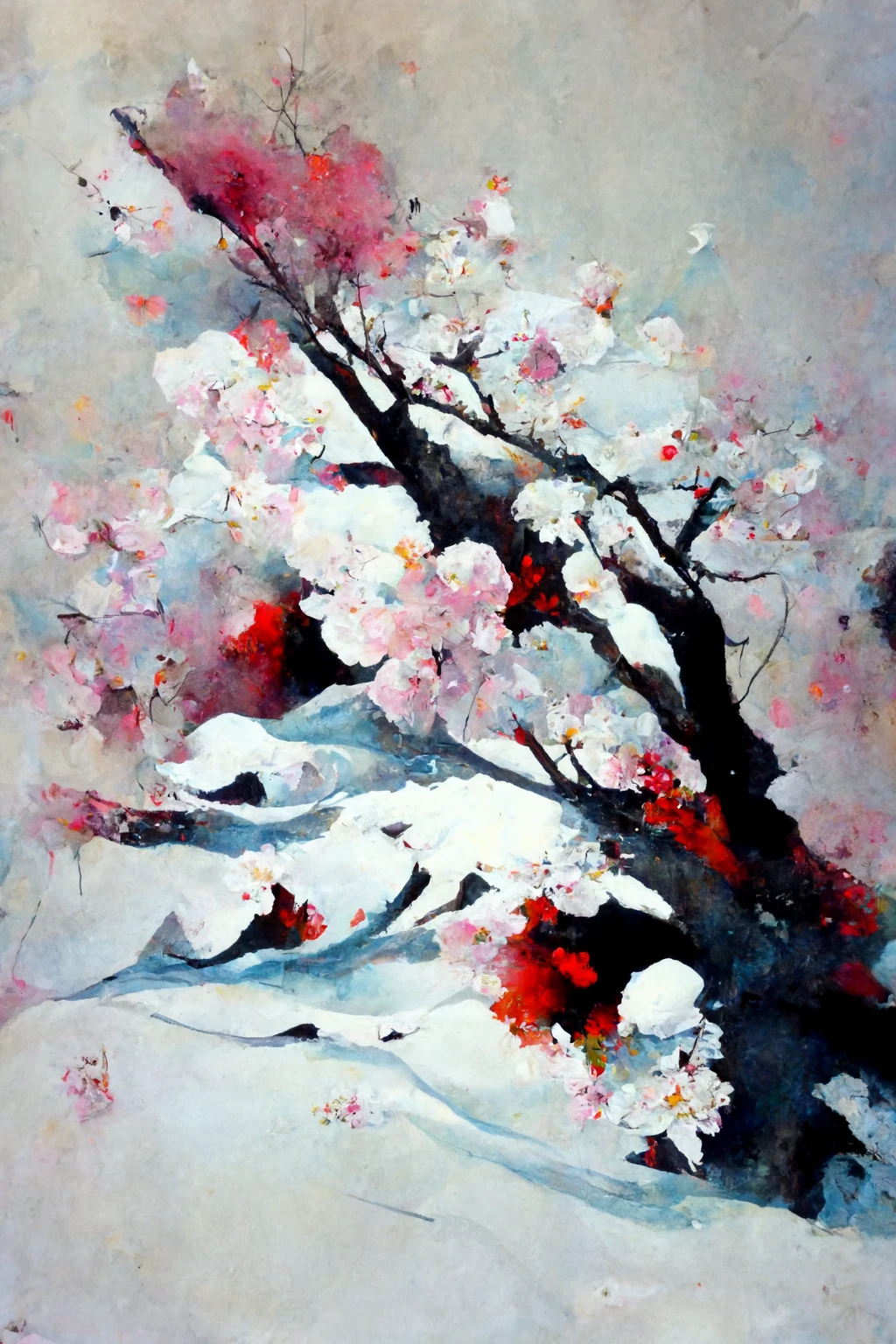 [Midjourney] Fleurs de cerisier japonais folie abstrait neige [Réaliste]