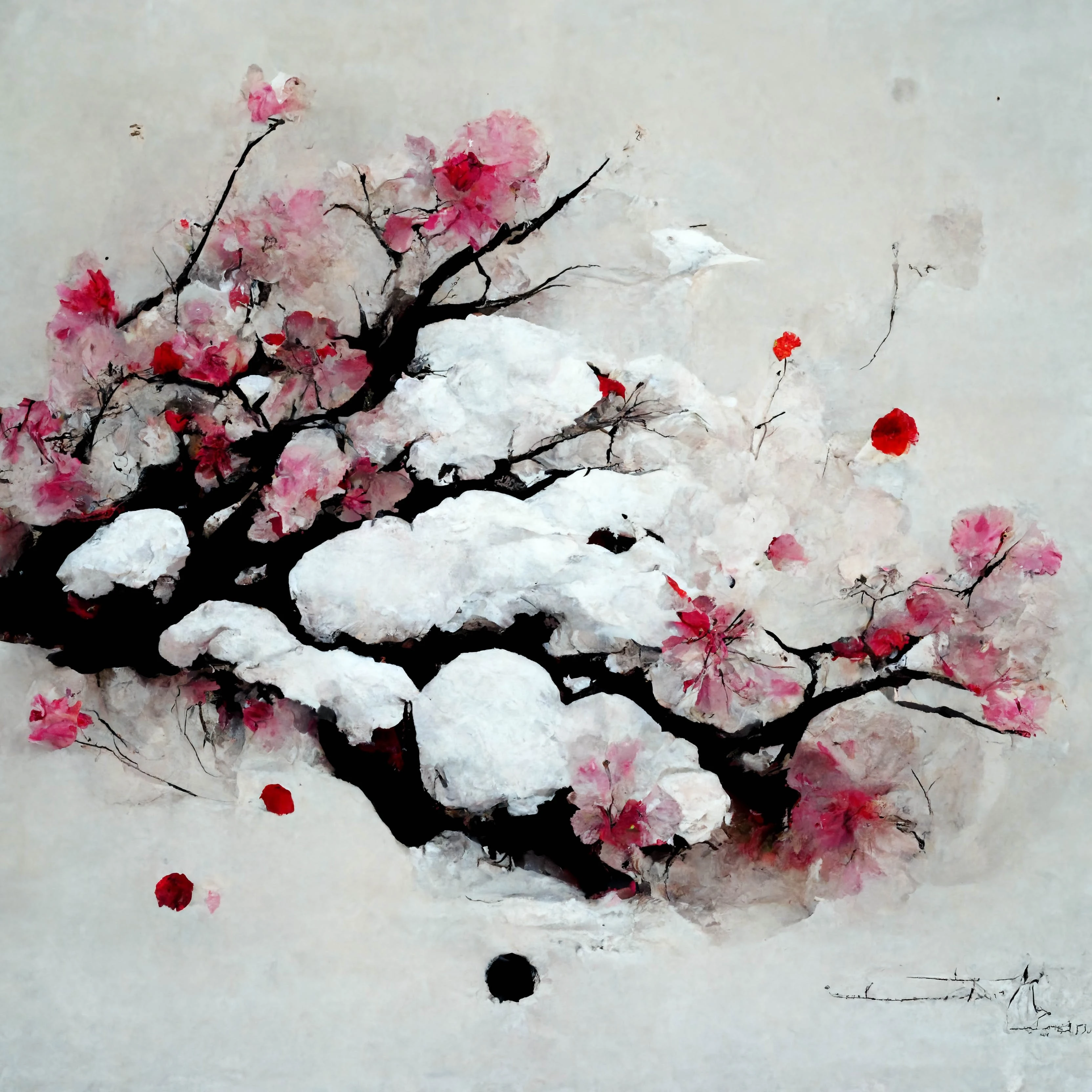 [Midjourney] Fleurs de cerisier japonais folie abstrait neige [Réaliste]