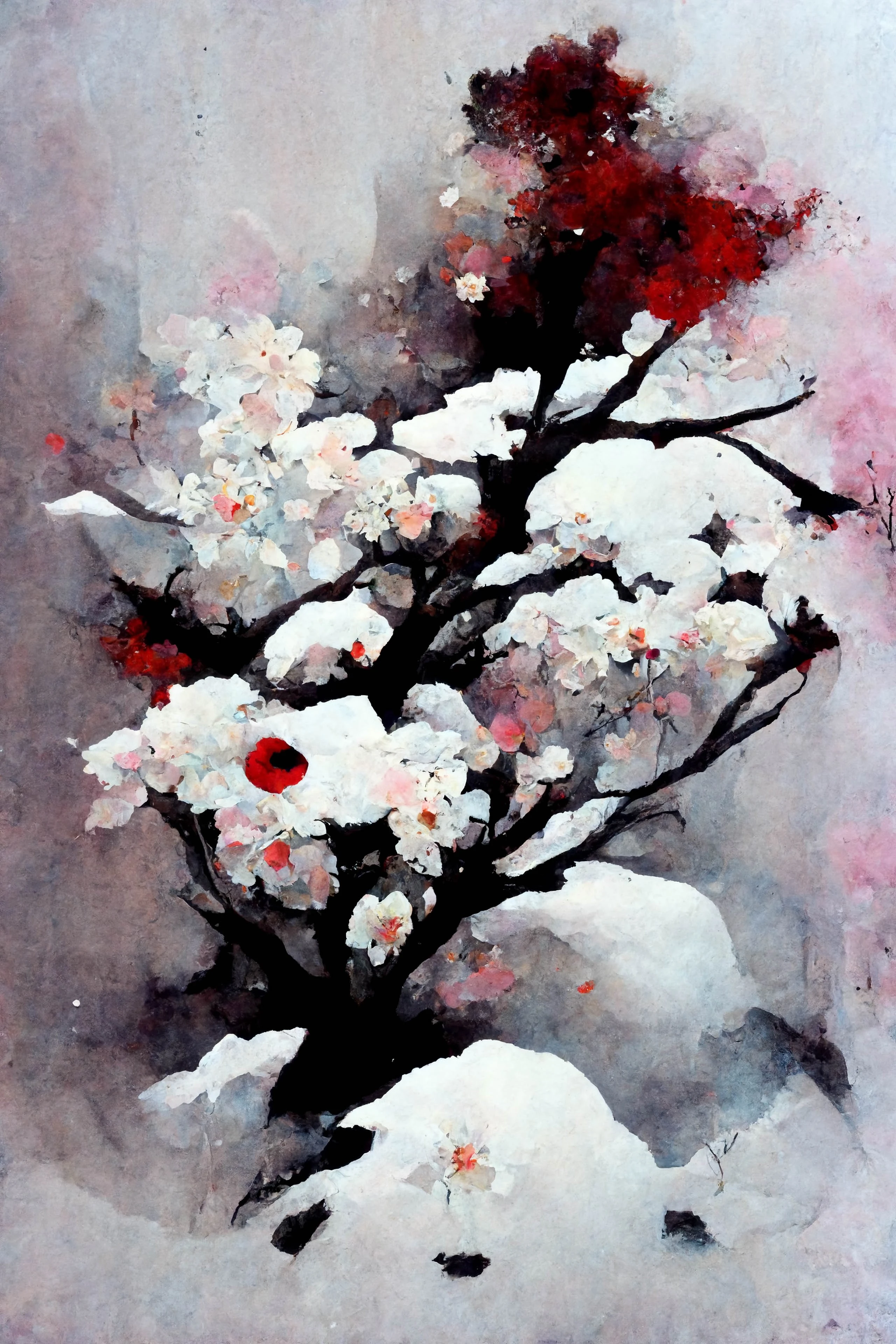 [Midjourney] Fleurs de cerisier japonais horreur abstrait neige [Réaliste]