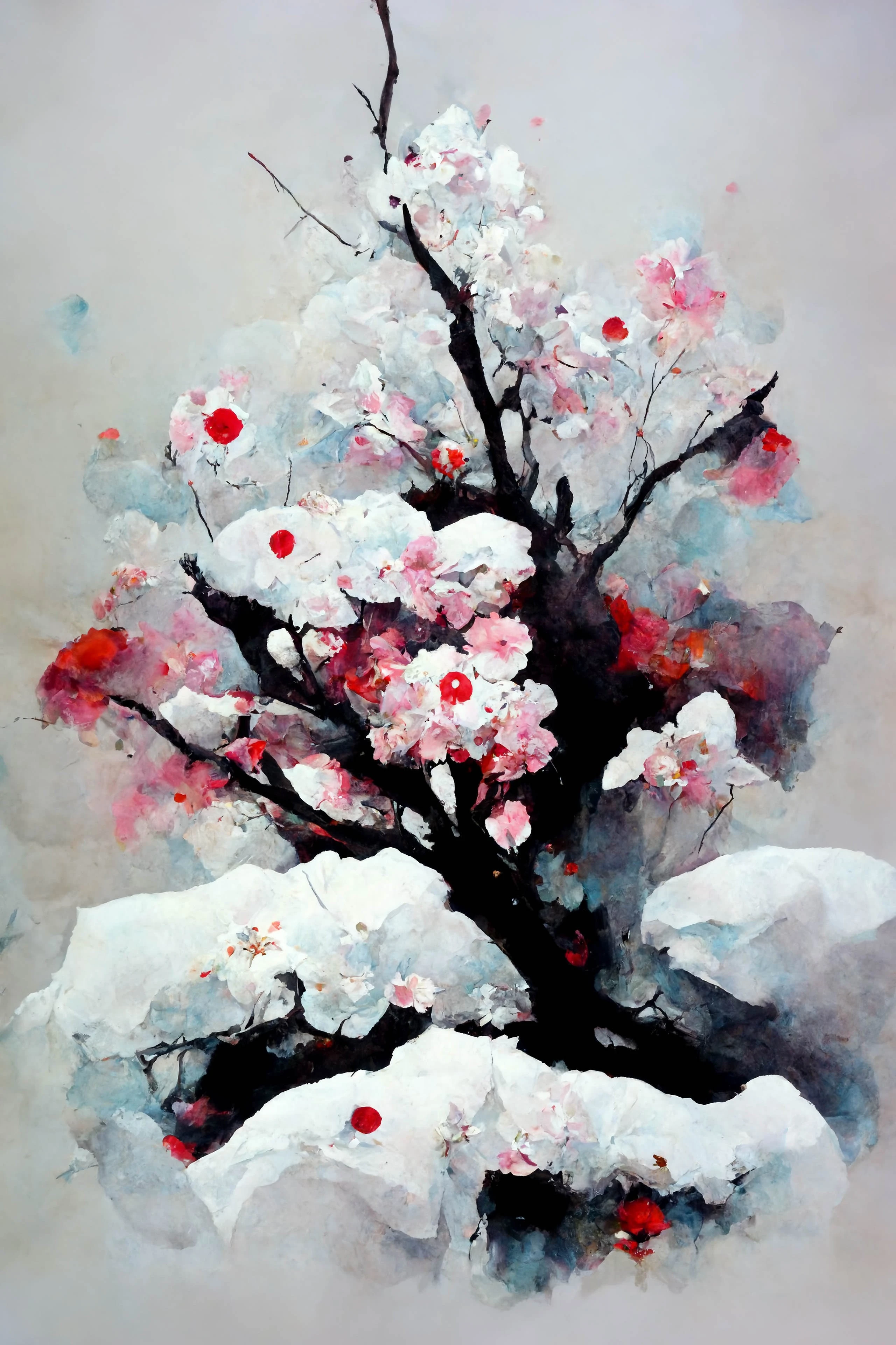 [Midjourney] Fleurs de cerisier japonais folie abstrait neige [Réaliste]