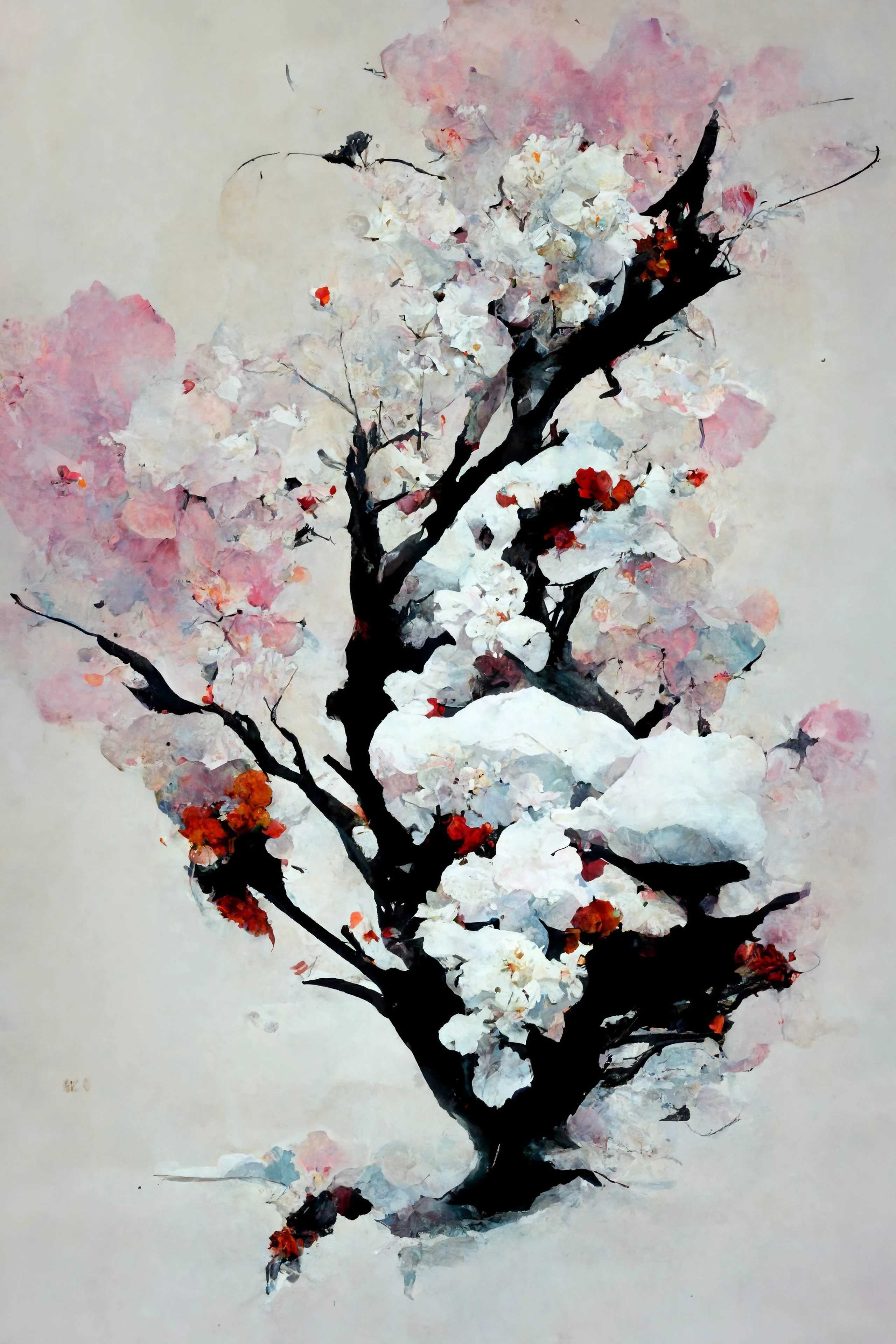 [Midjourney] Fleurs de cerisier japonais folie abstrait neige [Réaliste]