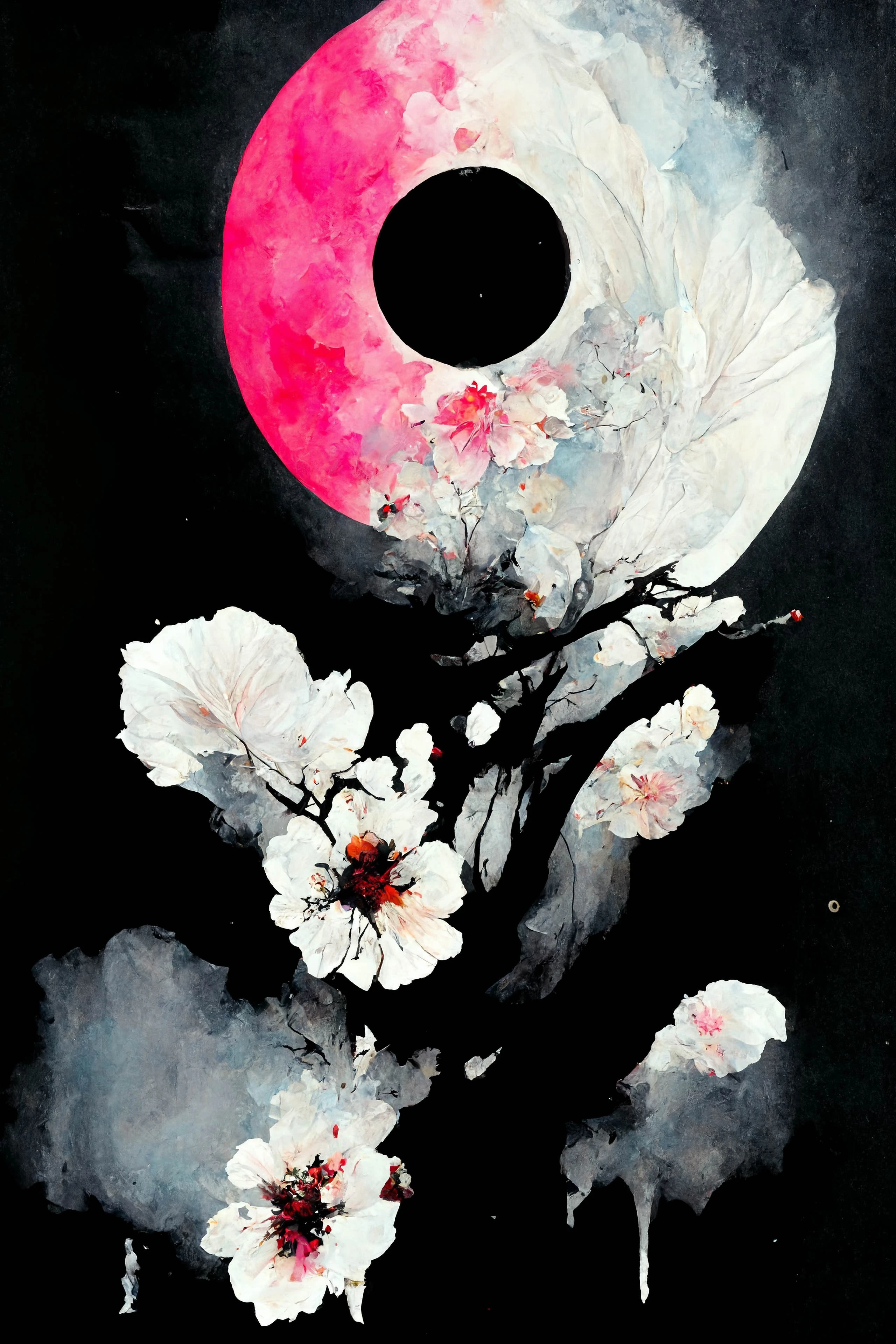[Midjourney] Fleurs de cerisier fou abstrait triste lune [Réaliste]
