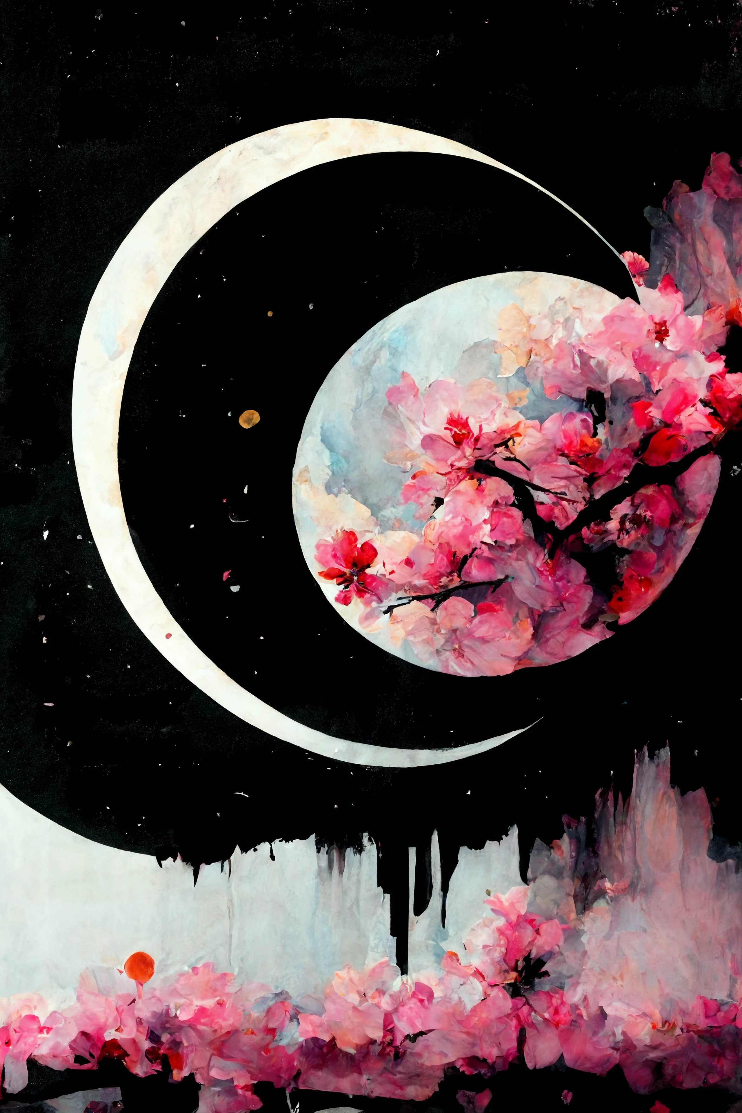 [Midjourney] Fleurs de cerisier fou abstrait triste lune [Réaliste]