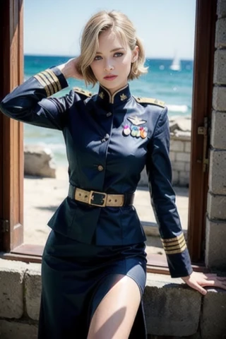 [Stable Diffusion] salut cheveux courts cheveux ondulés belle fille Chef-d'œuvre uniforme militaire ruines [Réaliste]