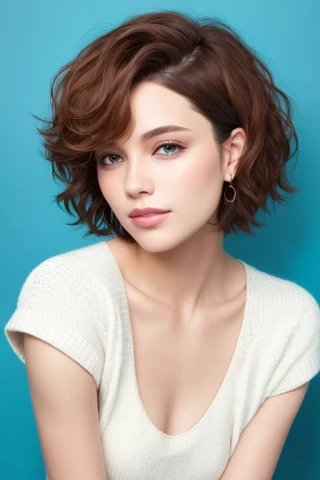 cheveux courts, cheveux ondulés, belle femme