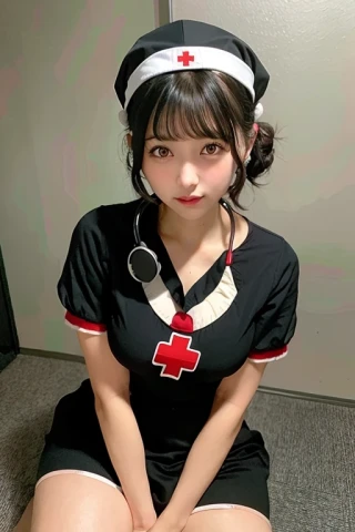 cheveux mi-longs, belle fille, uniforme d'infirmière, hôpital