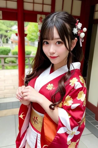 japonais, belle femme, Chef-d'œuvre, prêtresse de sanctuaire
