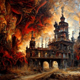 peinture à l'huile, fantaisie, ruines