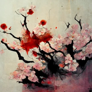 Fleurs de cerisier, japonais, horreur, abstrait