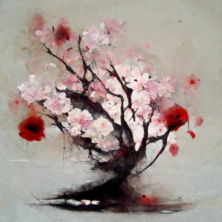 peinture à l'huile, Fleurs de cerisier, japonais, abstrait, triste, chagrin