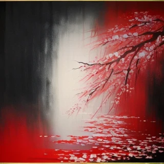 peinture à l'huile, Fleurs de cerisier, japonais, abstrait, triste, chagrin