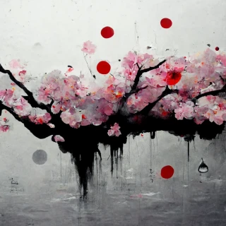 Fleurs de cerisier, japonais, folie, abstrait, pluie