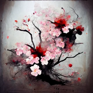 Fleurs de cerisier, japonais, folie, abstrait