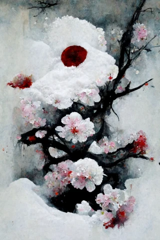 Fleurs de cerisier, japonais, horreur, abstrait, neige