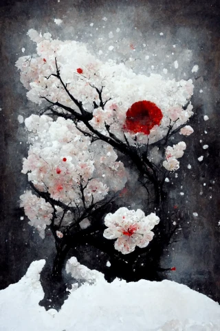 Fleurs de cerisier, japonais, horreur, abstrait, neige