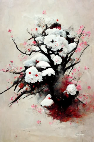 Fleurs de cerisier, japonais, horreur, abstrait, neige
