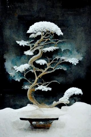 japonais, Bonsaï, folie, abstrait, neige
