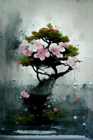 Fleurs de cerisier, japonais, Bonsaï, folie, abstrait, pluie