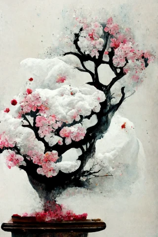 Fleurs de cerisier, japonais, Bonsaï, folie, abstrait, neige