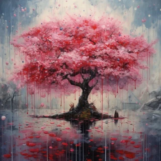 Fleurs de cerisier, japonais, Bonsaï, folie, abstrait, pluie