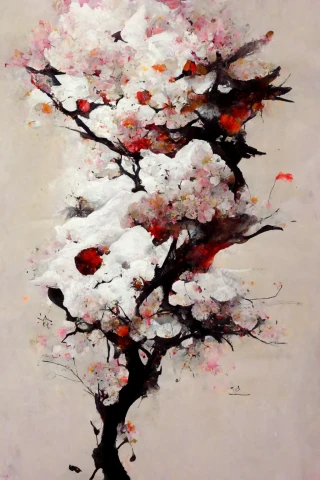 Fleurs de cerisier, japonais, folie, abstrait, neige