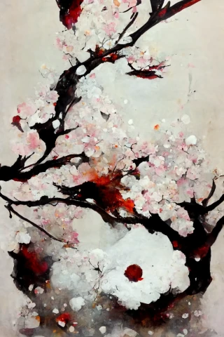 Fleurs de cerisier, japonais, folie, abstrait, neige