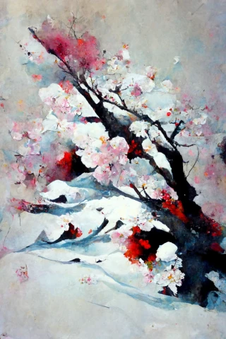 Fleurs de cerisier, japonais, folie, abstrait, neige