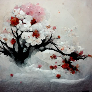 Fleurs de cerisier, japonais, horreur, abstrait, neige