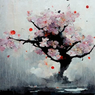Fleurs de cerisier, japonais, folie, abstrait, pluie
