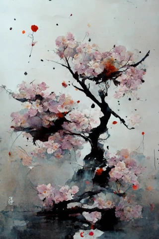 Fleurs de cerisier, japonais, folie, abstrait, pluie