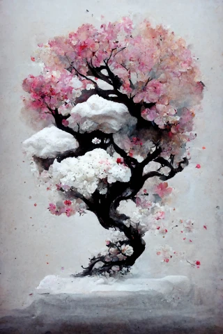 Fleurs de cerisier, japonais, Bonsaï, folie, abstrait, neige