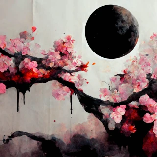 Fleurs de cerisier, fou, abstrait, triste, lune